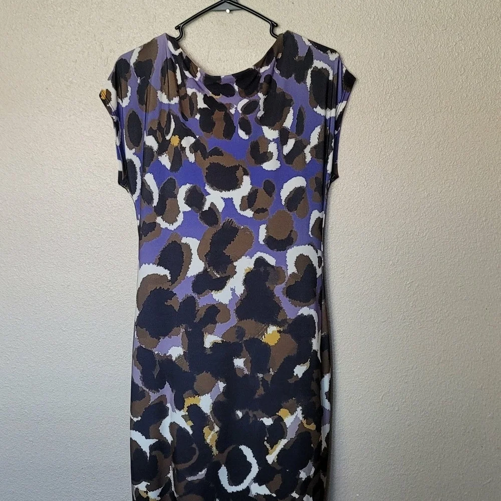 Trina Turk ♡ Breene Dress Size 2 Lapis Purple Black Print Knit Cap Sleeve Shif - Picture 9 of 10